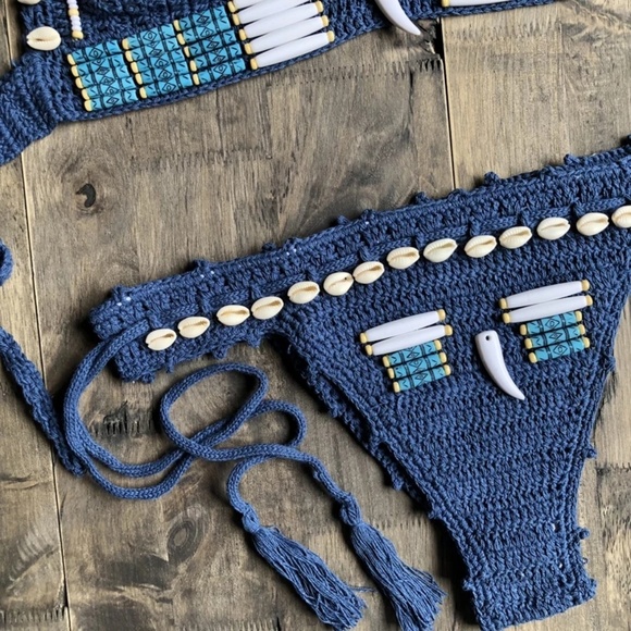 MACRAME BOHO BEADED BRAIDED BIKINI - Picture 4 of 5